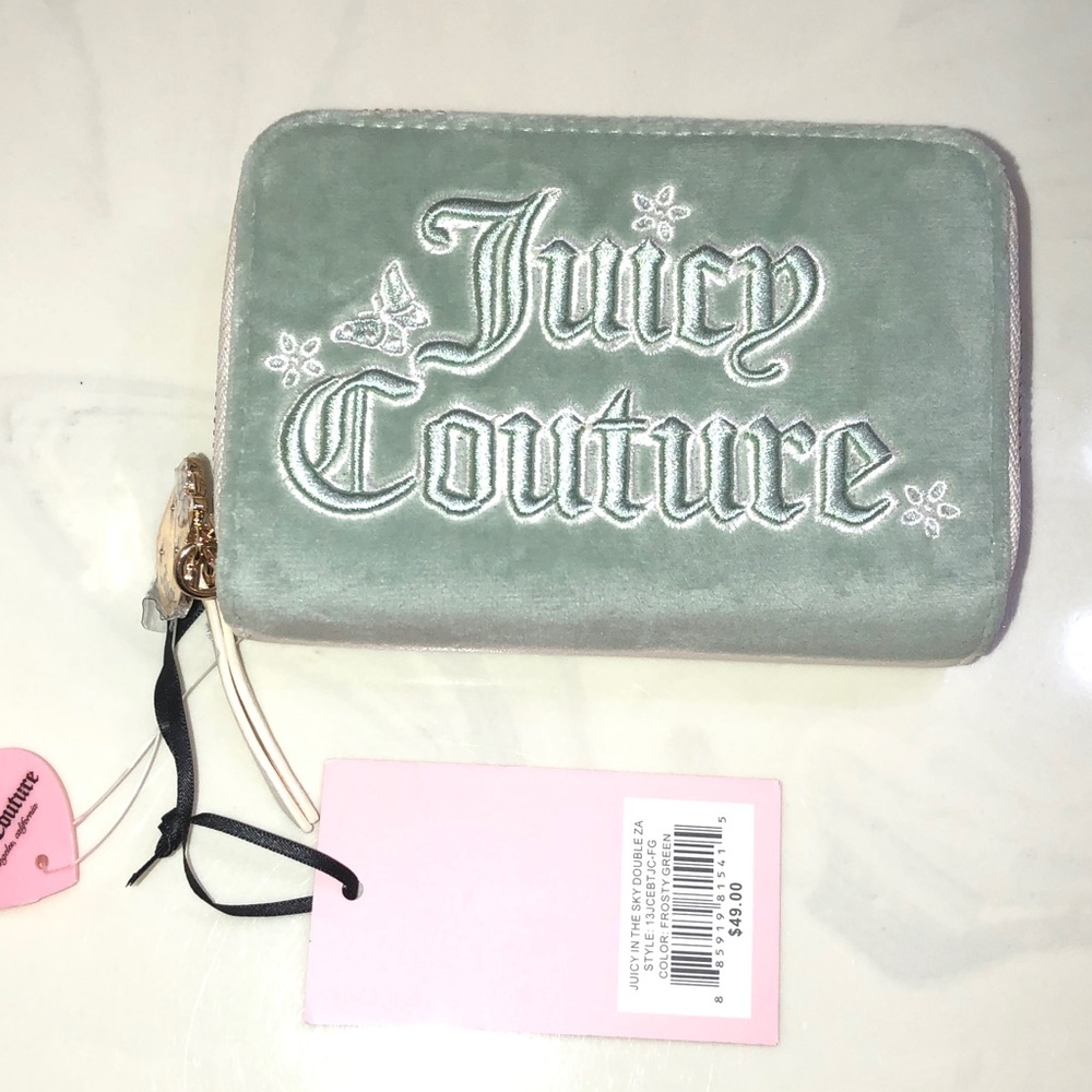 Juicy Couture Frosty Green Juicy In The Sky Medium Double Zip Around Wallet NWT